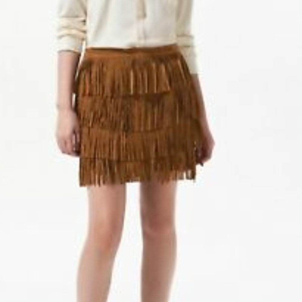 Zara Leather Suede-Like Fringe Mini Skirt